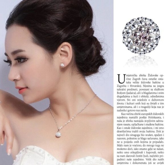 NEW Silver Full Zircon Crystal Round Ball Stud Earrings - Picture 4 of 4